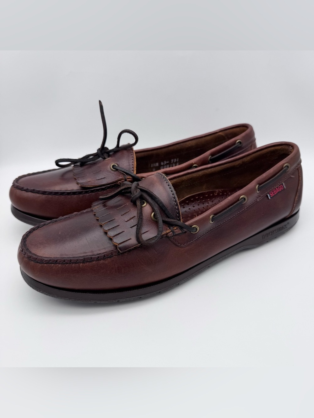 Sebago Brown Leather Kiltie Tassel Loafers Boat Shoe Men 11.5 N Narrow Moc Toe